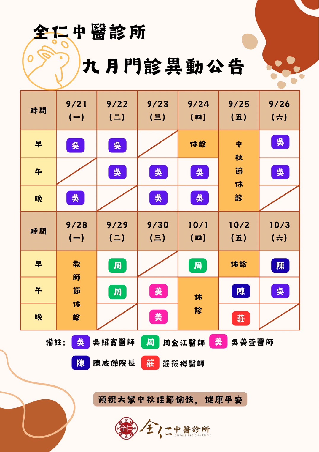 門診異動公告